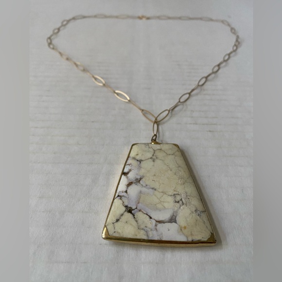 Wild Horse Magnesite Pendant Necklace with Gold Plated Paperclip Chain